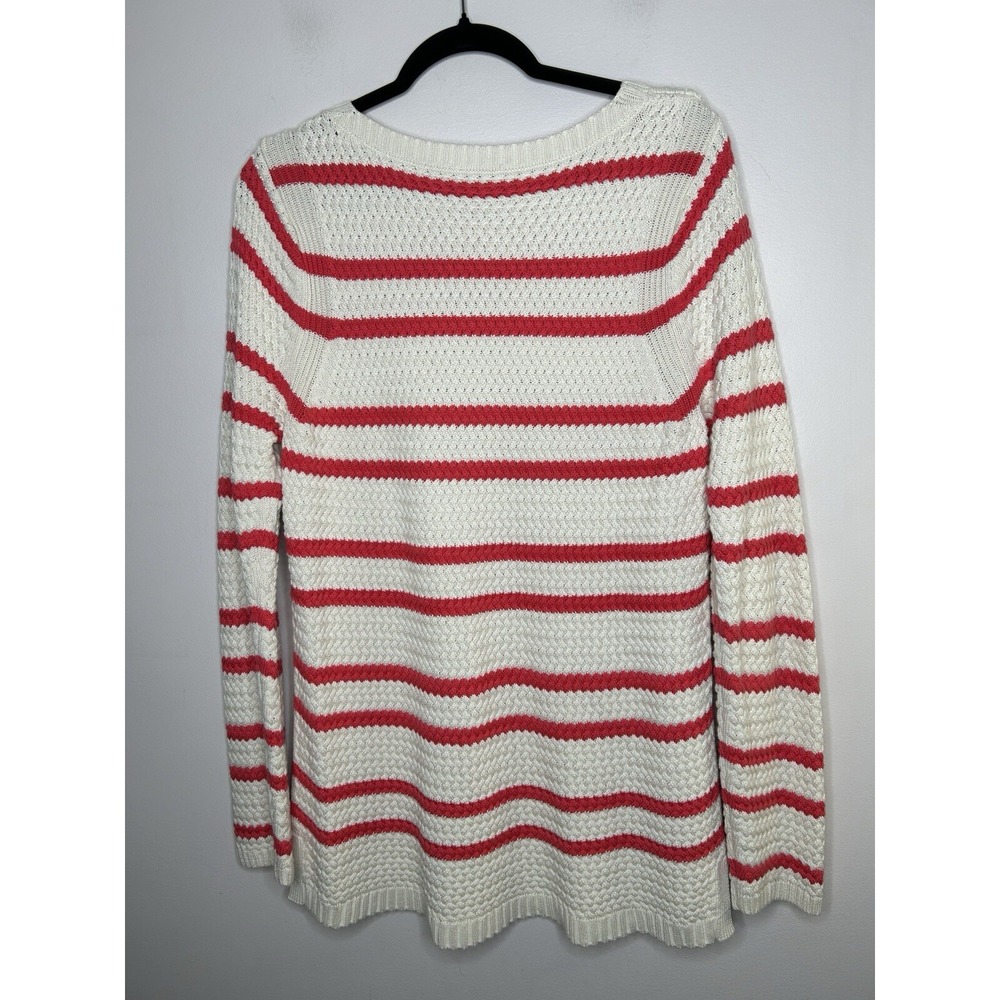 Talbots Pink White Stripes Crew Neck Sweater Top Long Sleeves Size Large - Picture 6 of 9